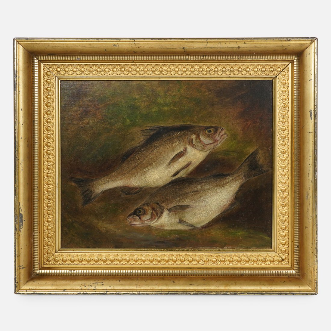 Antique Still Life Painting "Fish on Mossy Bank" Framed Oil on Canvas (1 of 7)