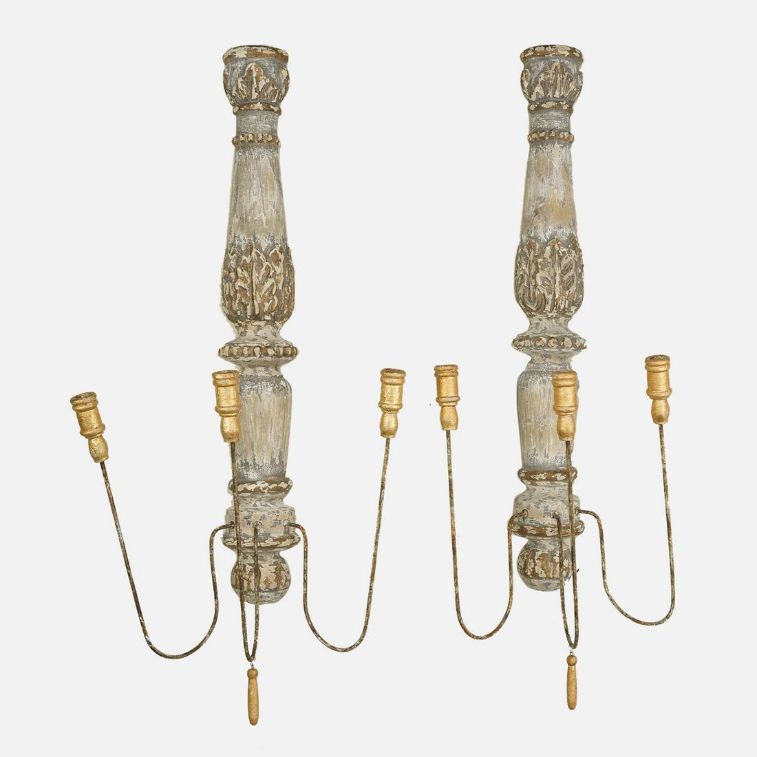 Pair French Style Chateau Pinot Wall Candelabra Wood Candle Sconces (1 of 10)
