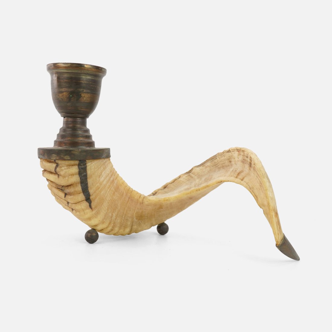 Vintage 20thC Rams Horn Candle Holder w/Brass Mounts (1 of 11)