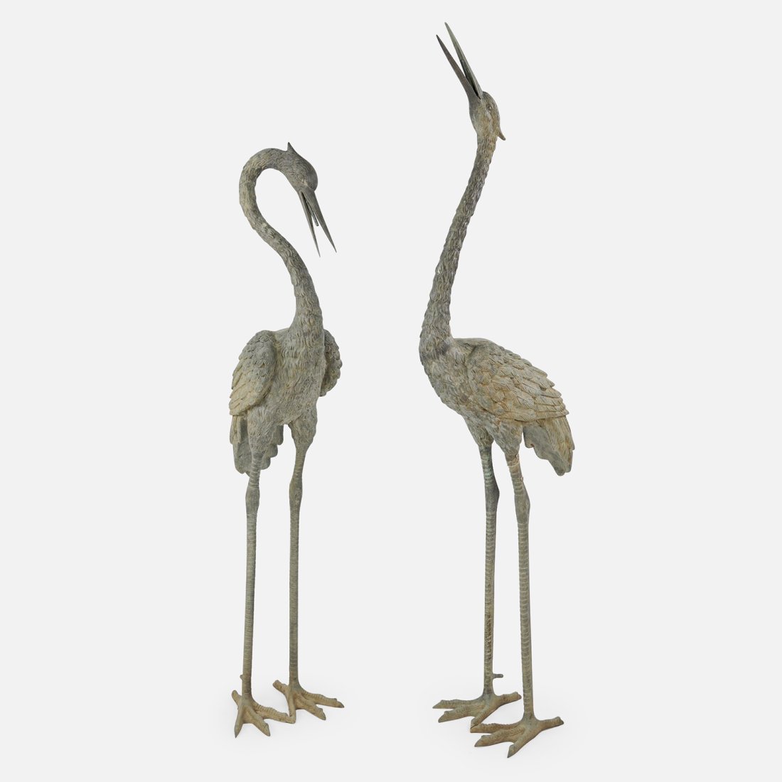 Pair Tall Figural Bronze Stork Statues Garden Ornament Fountain Heads (1 of 12)