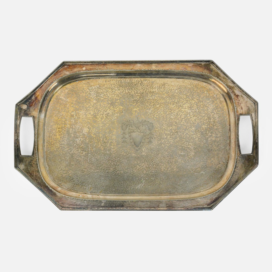 22" Large Octagonal Silverplate Arts and Crafts Platter Heraldic Pattern (1 of 10)