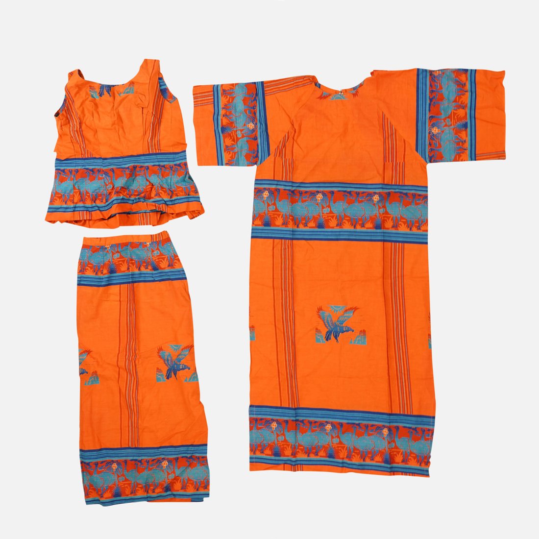 Liberian Vintage 1960s African Womens Clothing Garments Skirt Blouse and a Dress: Ca. second half 20thC. African womens skirt, blouse and dress; Liberia. Very good overall, with some slight age-appropriate condition issues.