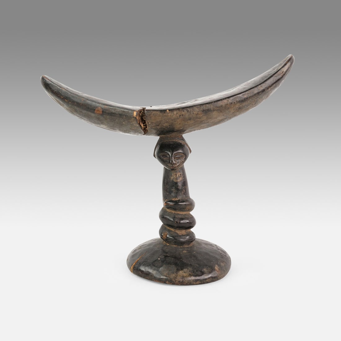 Luba African Carved Wood Figural Tribal Headrest, DRC (1 of 11)