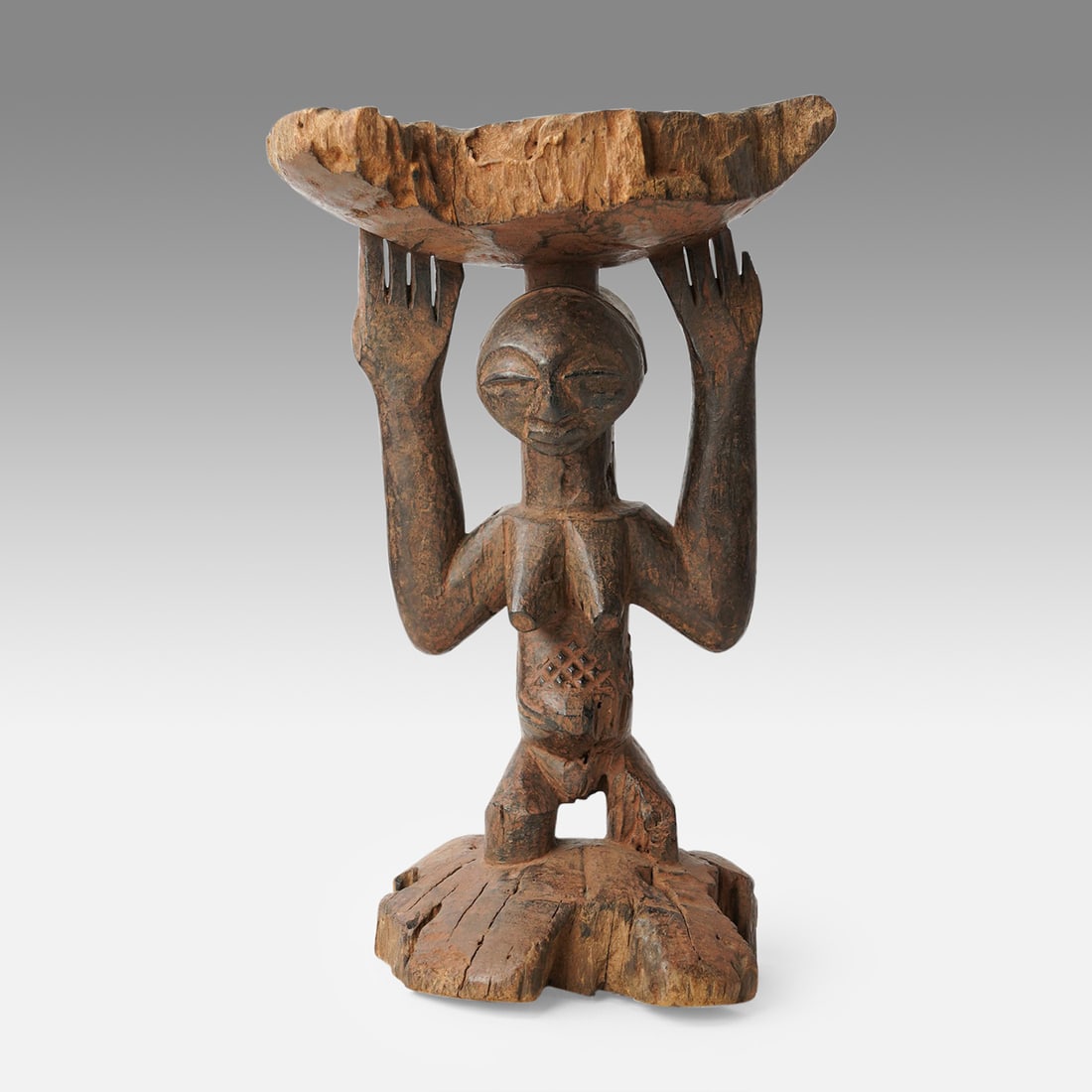 Antique Luba African Carved and Eroded Wood Caryatid Stool DRC (1 of 11)