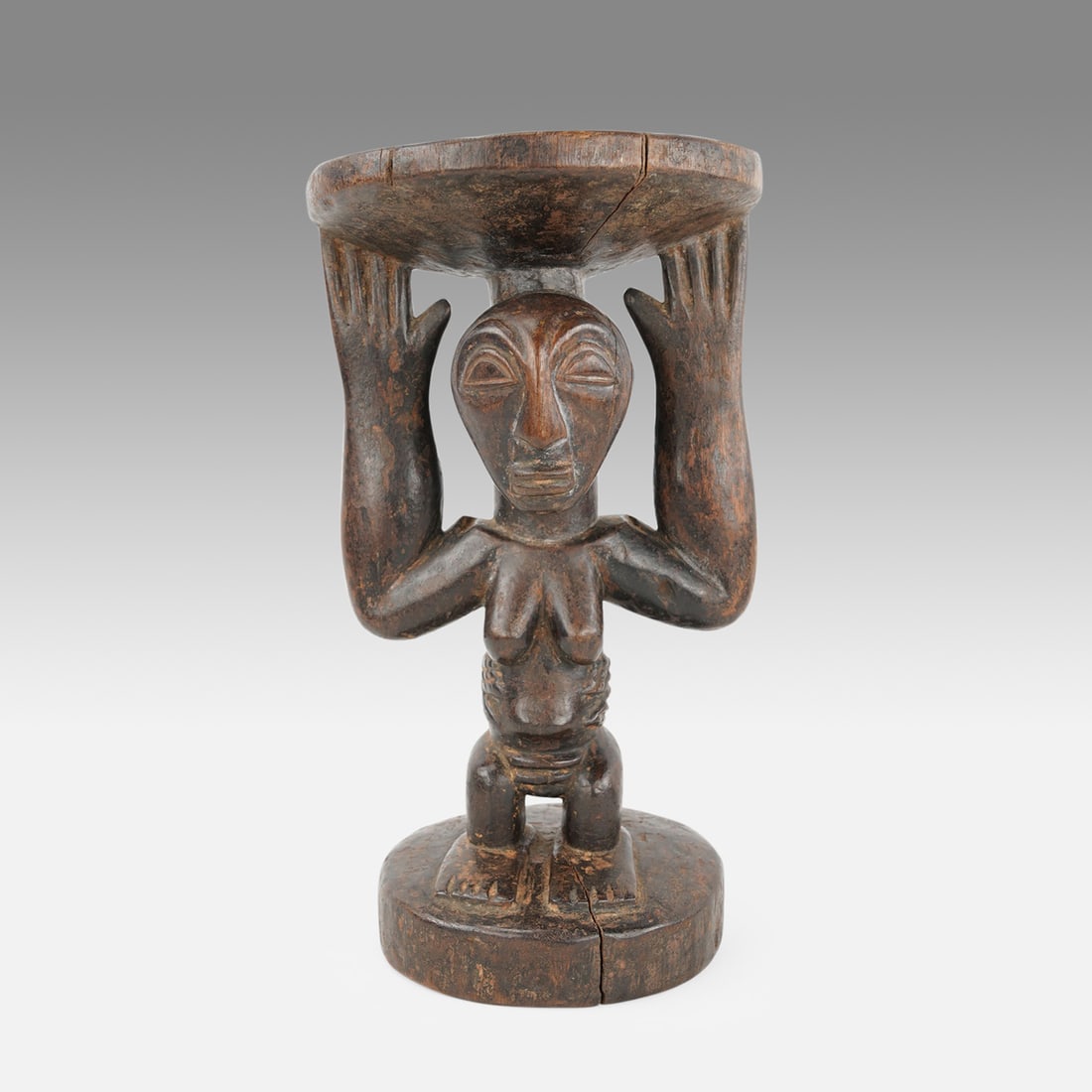 Luba African Carved Wood Lupona Royal Seat Female Caryatid Stool (1 of 11)