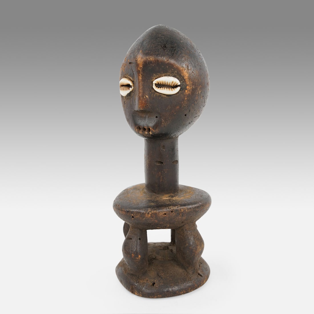 African Lega Carved Wood Tribal Head w/Long Neck on Stool DRC (1 of 9)
