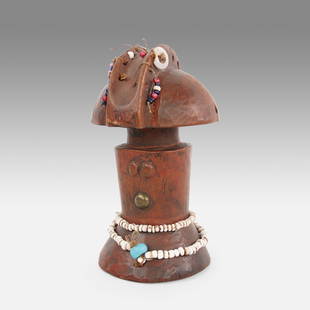 Old and Original Zaramo Carved Wood and Trade Beads African Tribal Fertility Doll: Ca. first half 20thC. Very good condition, scarce with much of the original beadwork. Zaramo truncated doll; classic form: half-spherical head, raised median; cylindrical torso; flared trunk; beads,