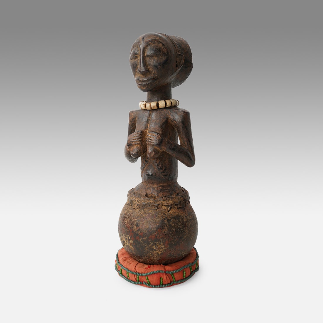 Luba Carved Wood and Gourd African Tribal Truncated Female Figure w/Beads DRC (1 of 15)