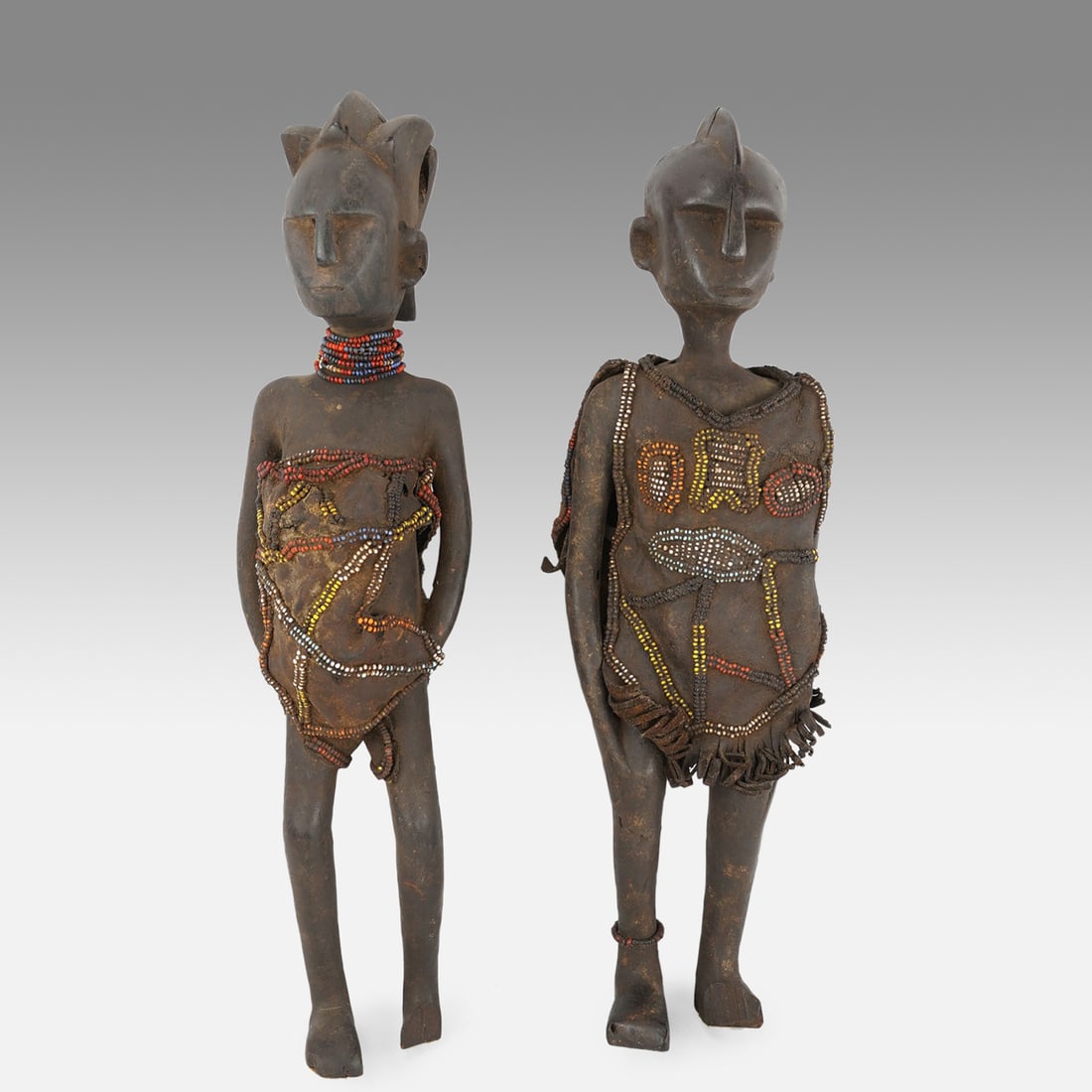 Nyamwezi Carved Wood Beaded Ancestor Pair African Tribal Statues from Tanzania (1 of 19)