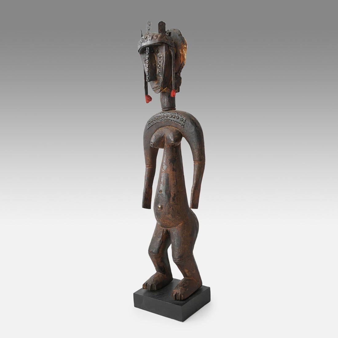 Marka Mande African Tribal Carved Wood & Copper Female Fertlity Figurine Statue Mali (1 of 10)
