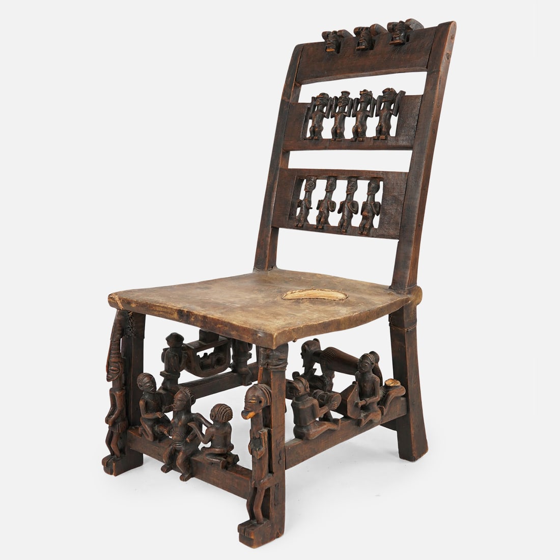 Chokwe African Carved Wood Citwamo Ca Mangu Throne Chair Angola (1 of 18)