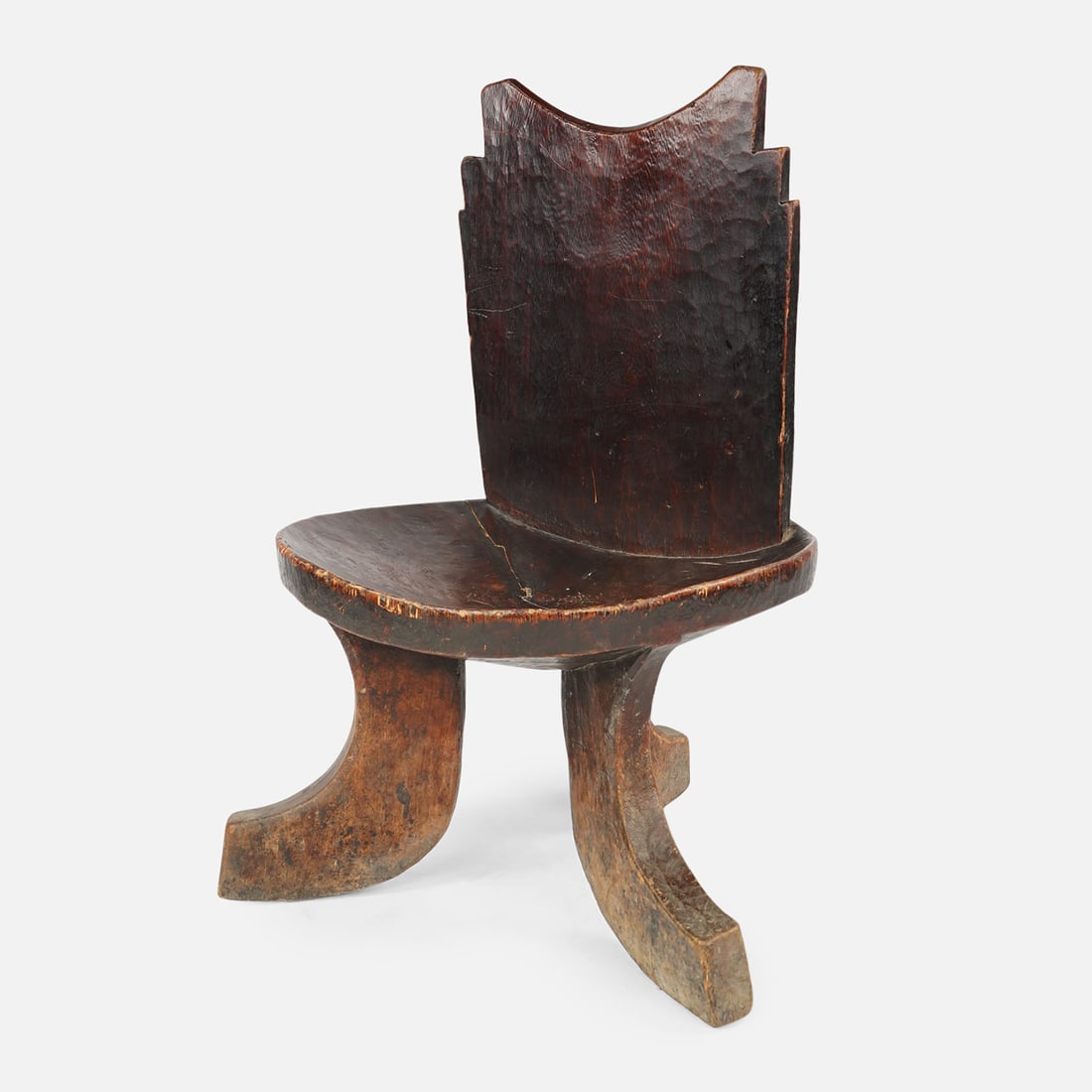 Ethiopian African Solid Back Three-Leg Chair Tribal Stool Galla (1 of 8)