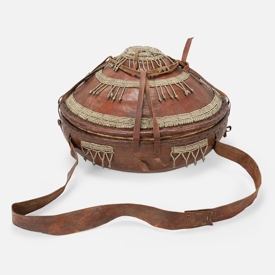 African Beaded Leather Covered Food Basket, Ethiopia (1 of 10)