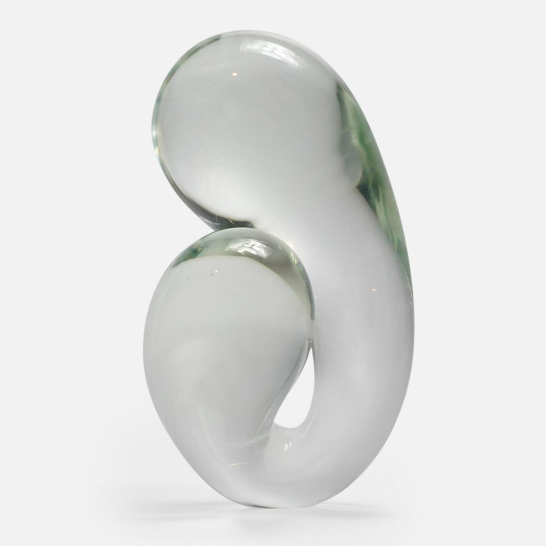 Steuben Style Abstract Mother and Child Crystal Glass Modernist Biomorphic Sculpture: Steuben style abstract glass sculpture, in excellent condition with no chips, cracks, scratches or repairs.