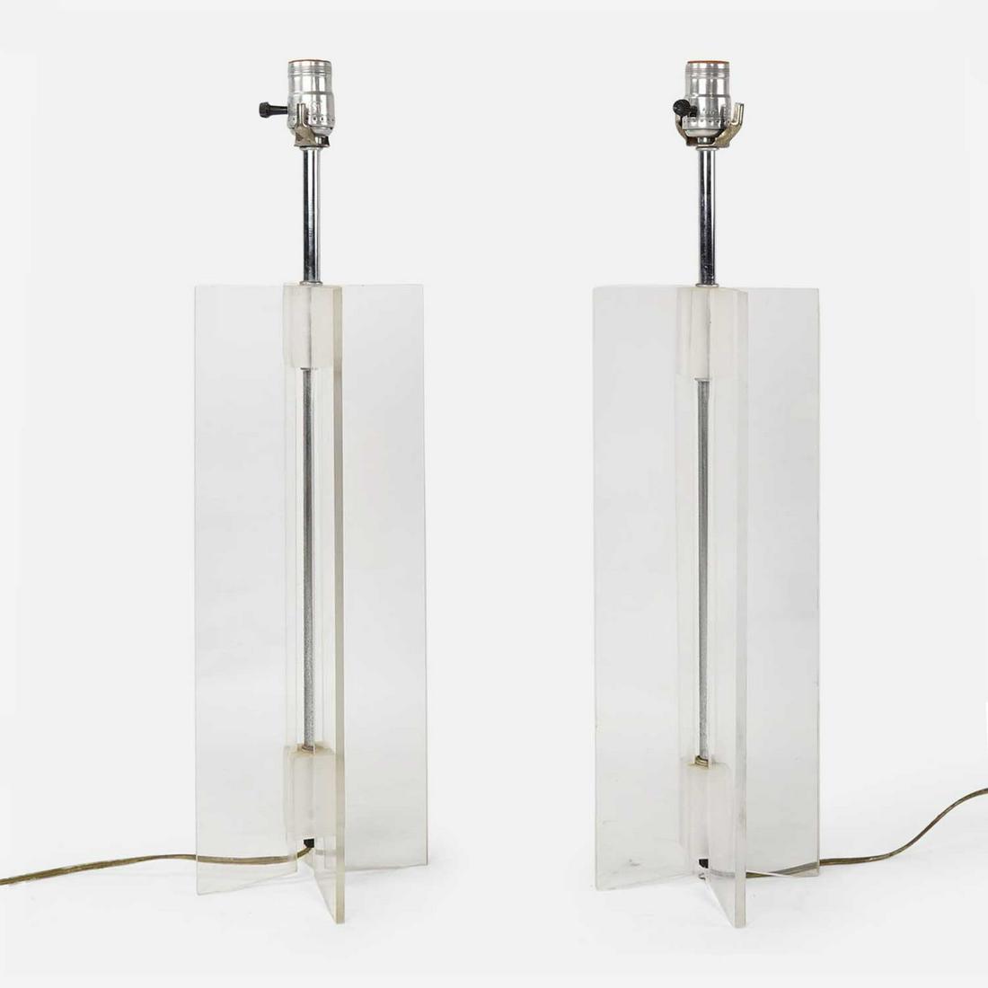 Pair X-Shape Lucite and Chrome Tall Table MCM Lamps (1 of 6)