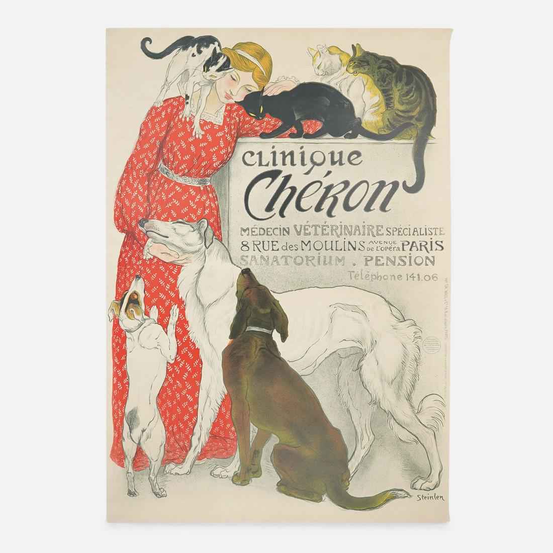 Contemporary French Clinique Cheron Vintage Dog Cat Silkscreen Poster (1 of 6)