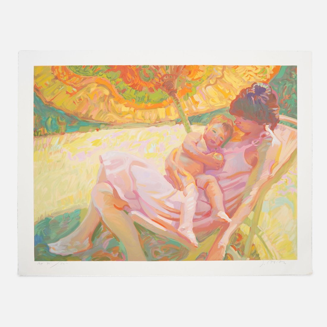 Large 20thC Artist Signed Silkscreen Print MOTHER AND CHILD Loose Sheet (1 of 4)