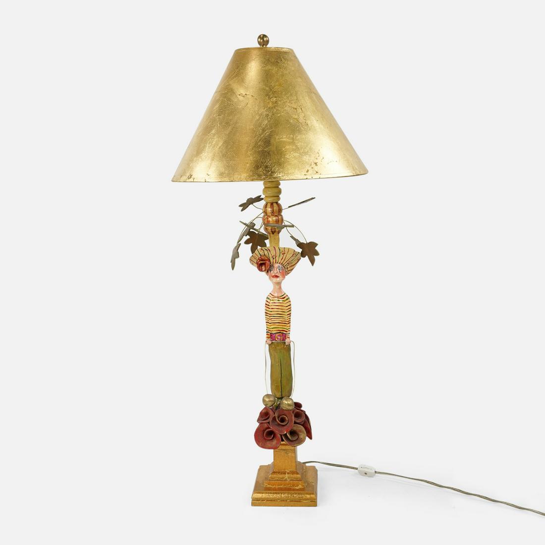 Handmade Whimsical Carved Wood and Paper Mache Figural Table Lamp: Handmade whimsical carved wood and paper mache figural table lamp. Purchased from an Anne Rice owned store in New Orleans, however, this is estate hearsay with no supporting paperwork.