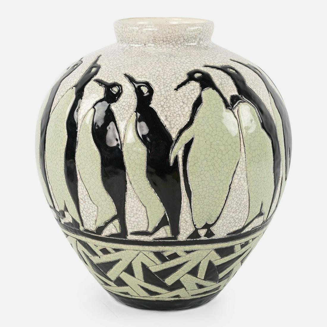 1920's Charles Catteau for Boch Freres "Alfred" Large Ceramic Penguin Vase (1 of 8)