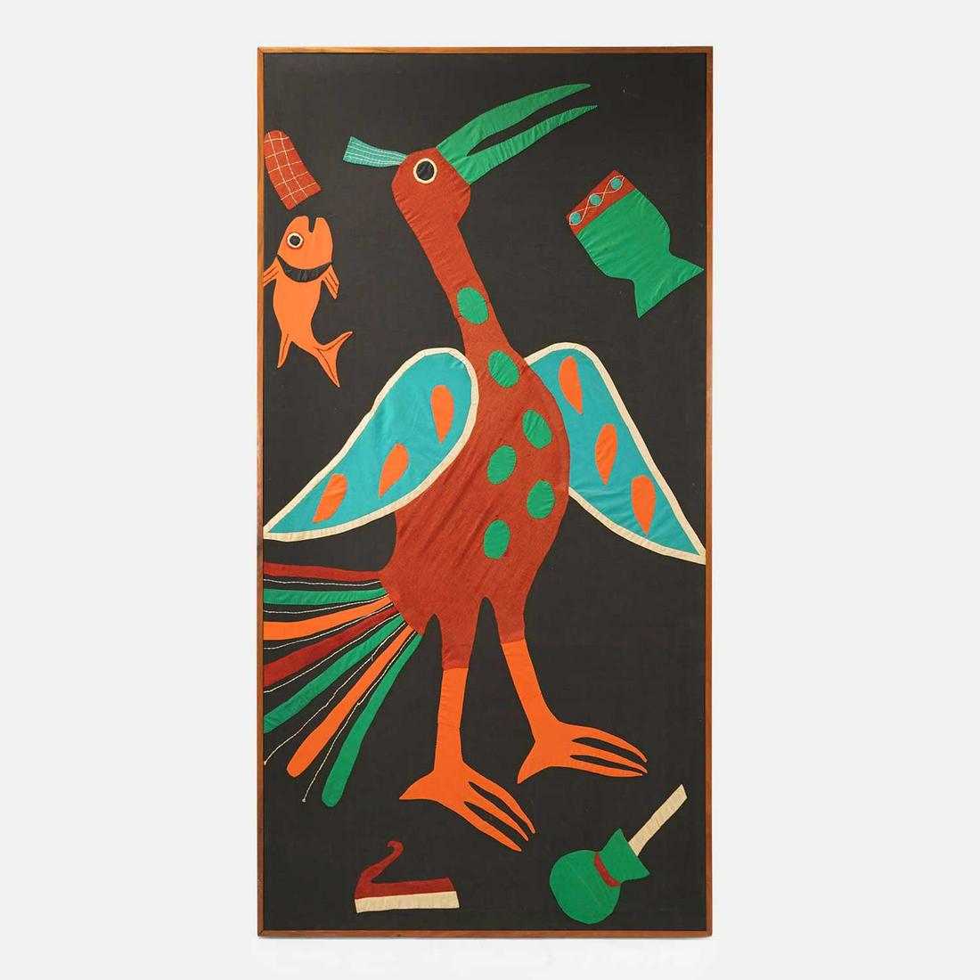 Large Patchwork Handstitched Textile Bird Tribal Textile Wall Art (1 of 8)