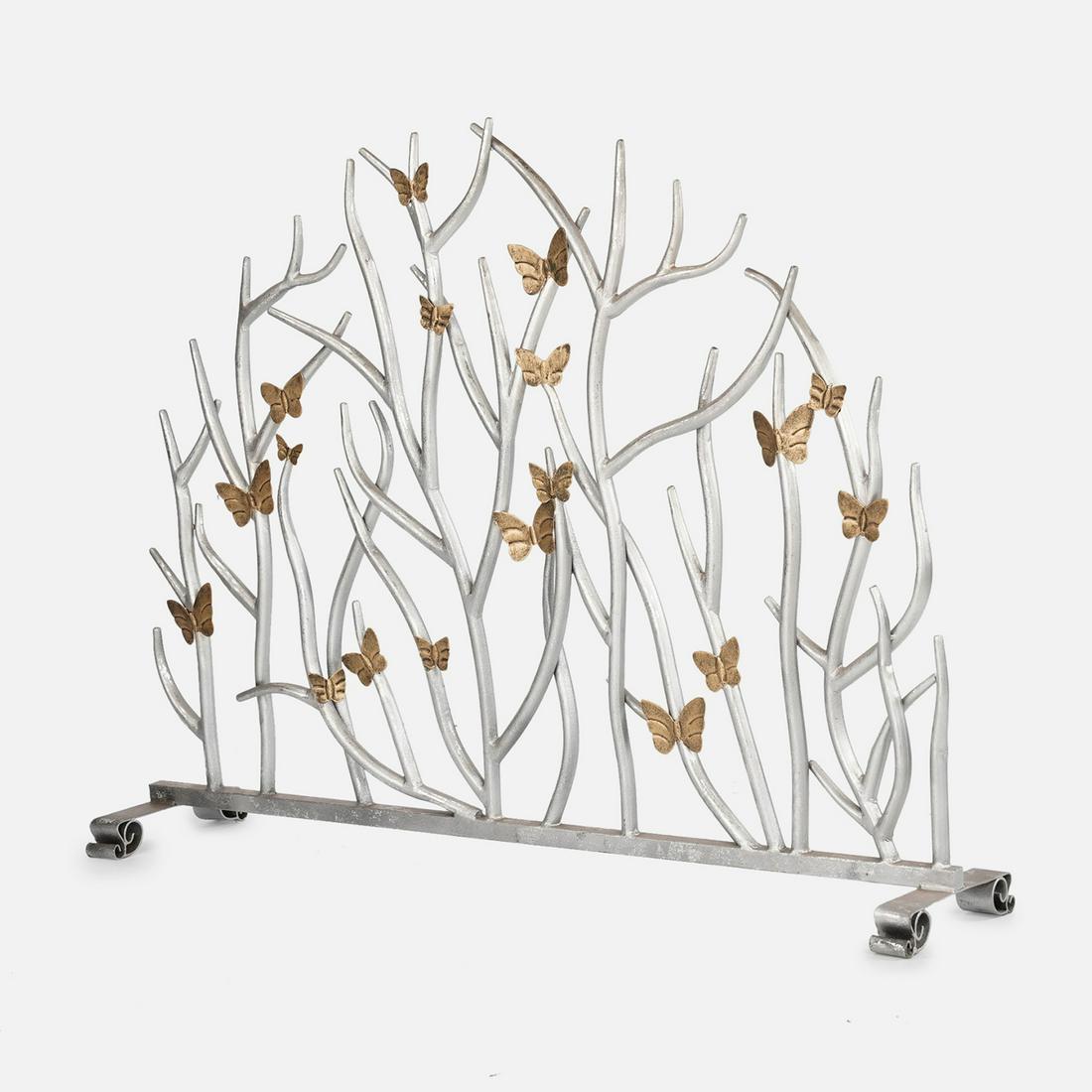 Manzanita Twig Wrought Brushed Steel Fireplace Screen with Gold Butterflies (1 of 6)
