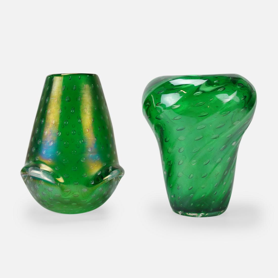 Two Italian Murano Art Glass Controlled Bubble Green Vases (1 of 9)