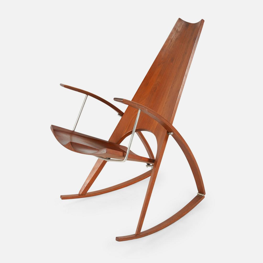 Leon Meyer 1978 MCM Teak Wood and Metal Bench Made Studio Rocking Chair (1 of 15)
