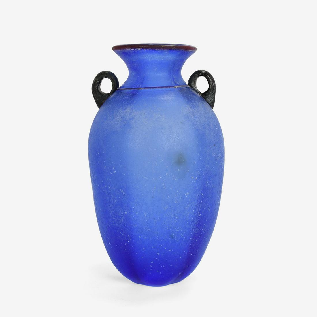 Large and Heavy Art Glass Two-Handled Matte Finish Blue Amphora Vase (1 of 10)