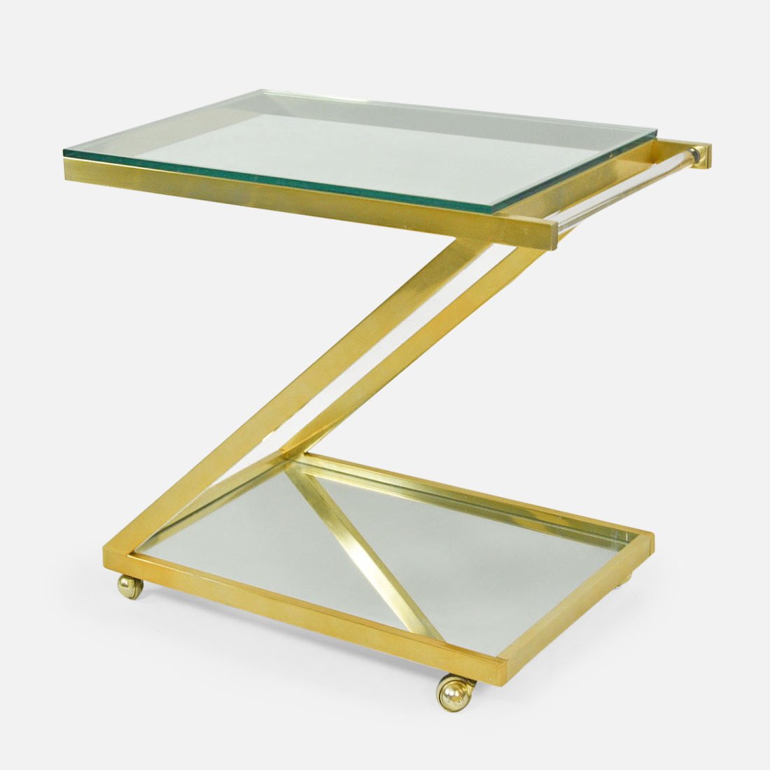 MCM Brass Z-Form Rolling Bar Cart Portable Drink Stand w/Smokey Topaz Glass (1 of 10)