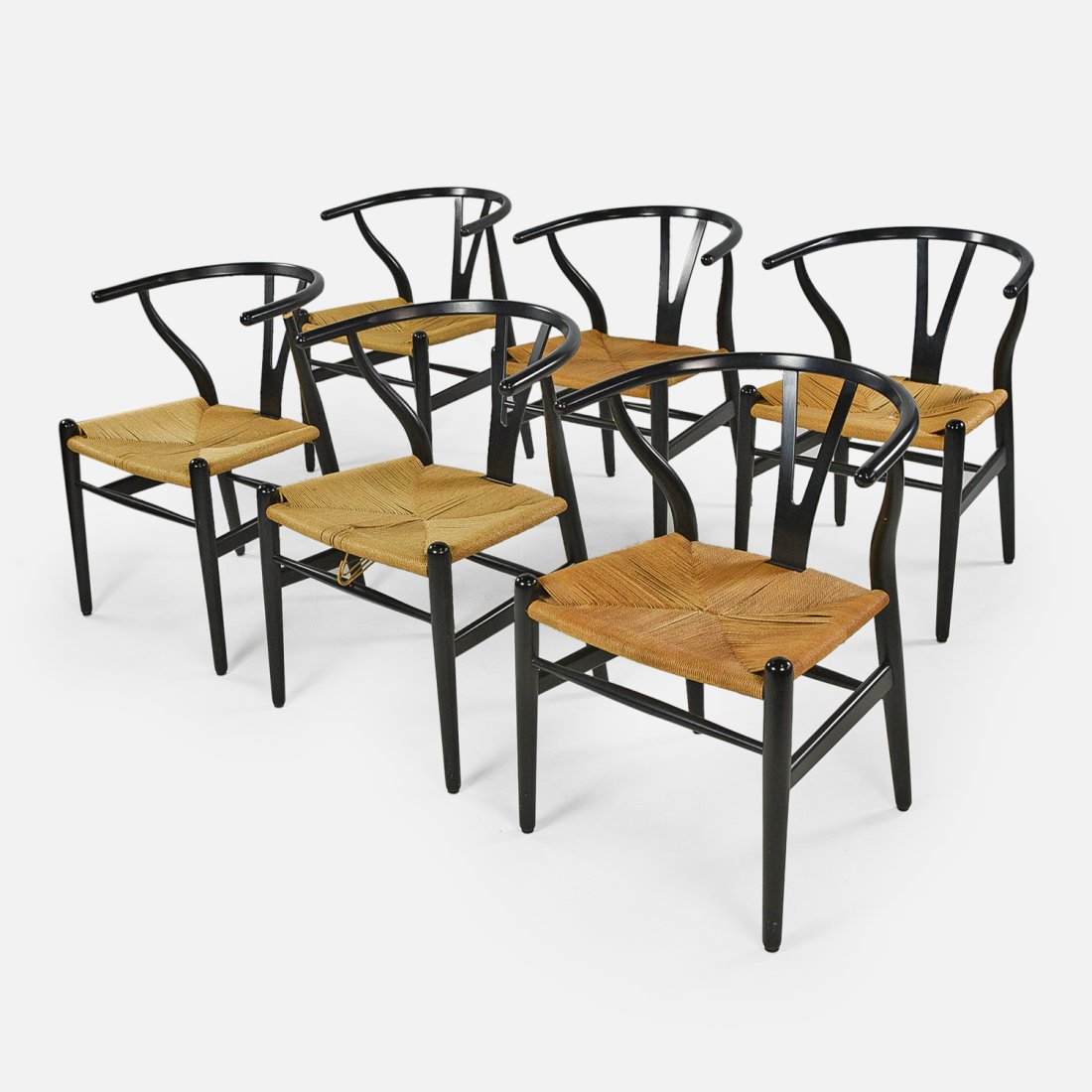 Six Hans J. Wegner Wishbone Dining Chairs Ch24 For Carl Hansen And Sons