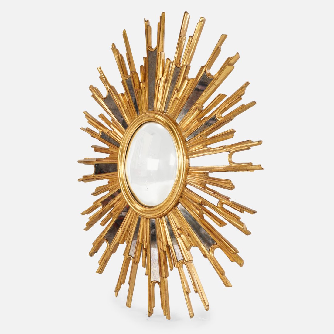 Belgium Mid-Century Modern Giltwood Sunburst Convex Mirror Continental (1 of 8)