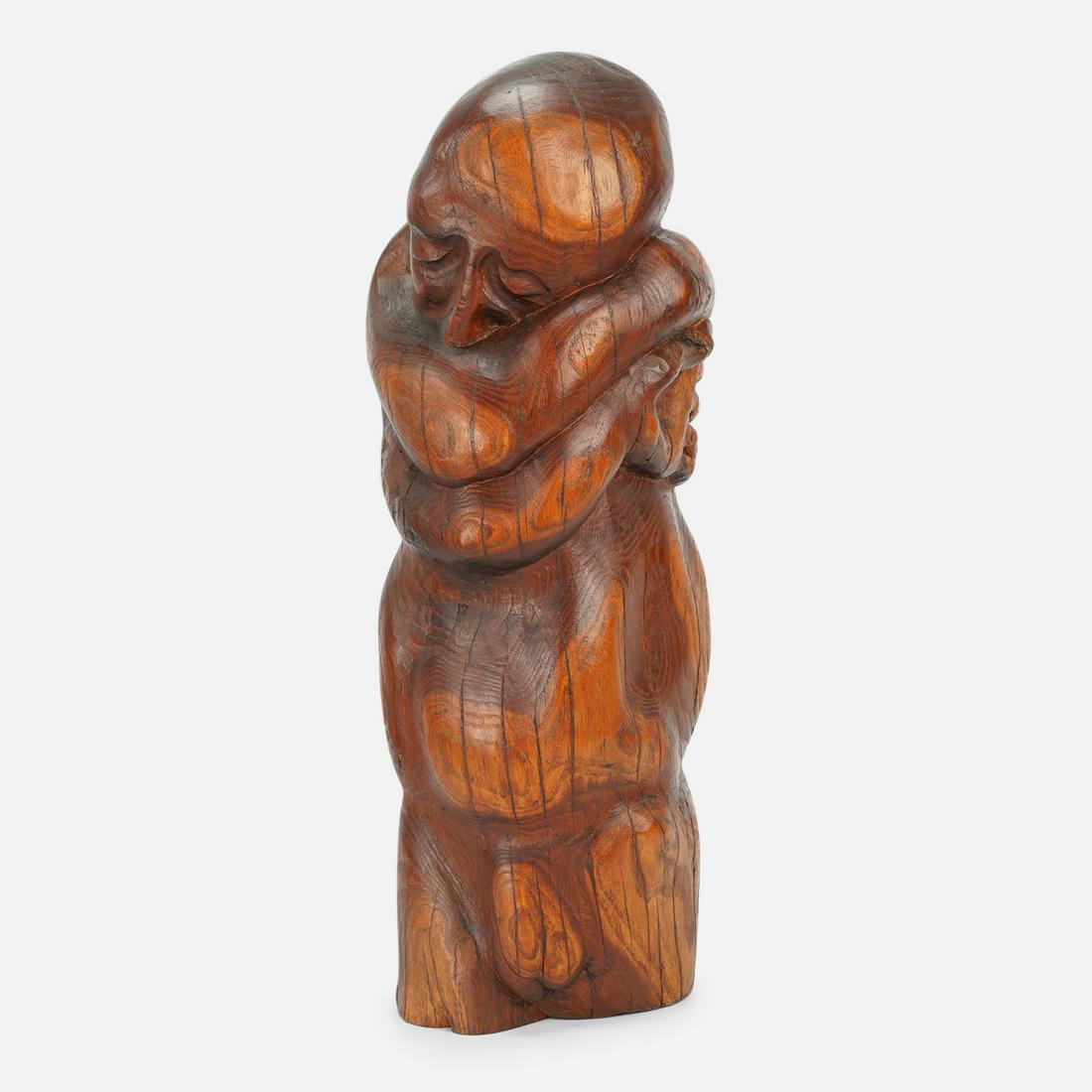 "Self Love" Modern Expressionist Carved Wood Sculpture: Man Embracing Himself (1 of 9)