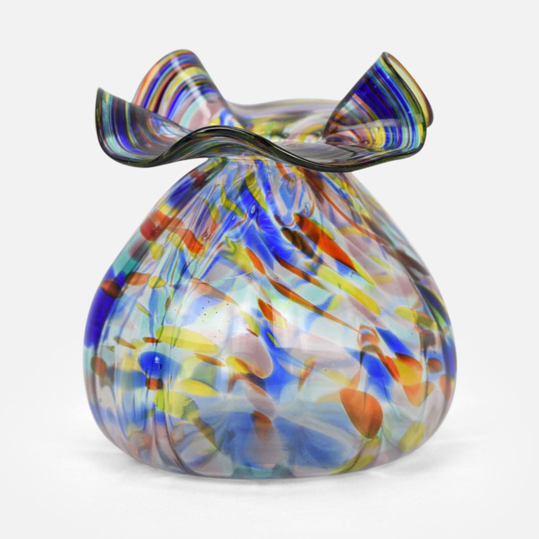Murano Style Art Glass "Bag of Candy" Flared Top Wide Lobed Vase (1 of 10)