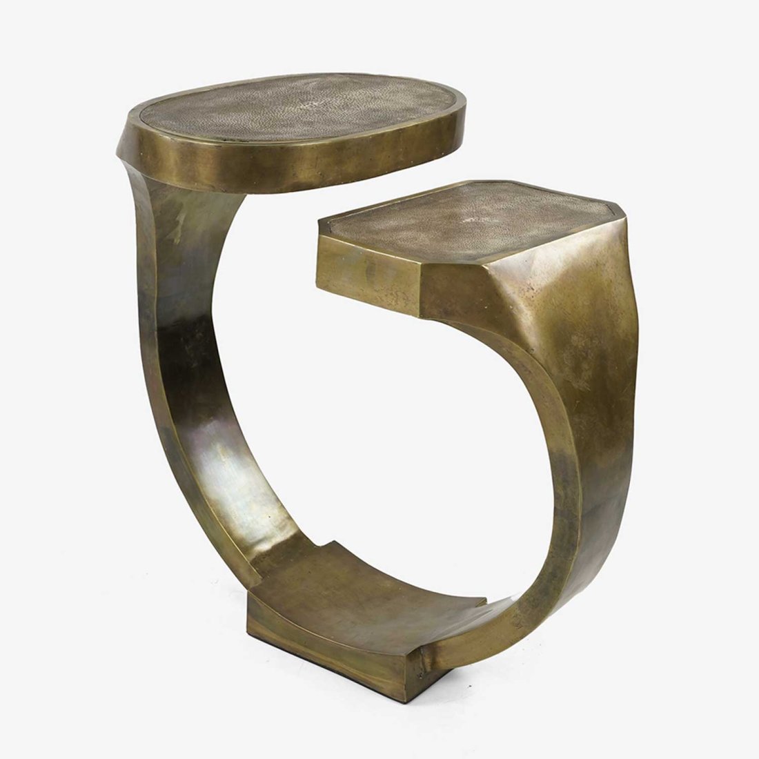 R & Y Augousti Shagreen and Brass Two-Tier Side Table Sharkskin Tops (1 of 12)