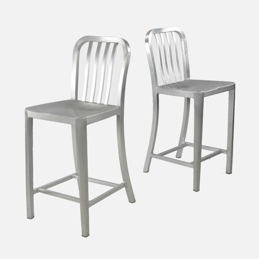 Pair Original Machine Age Goodform Style Lightweight Aluminum Chairs: Matching pair of original machine-age "Goodform" style lightweight aluminum chairs, in very good original condition with no dings, breaks or repairs.