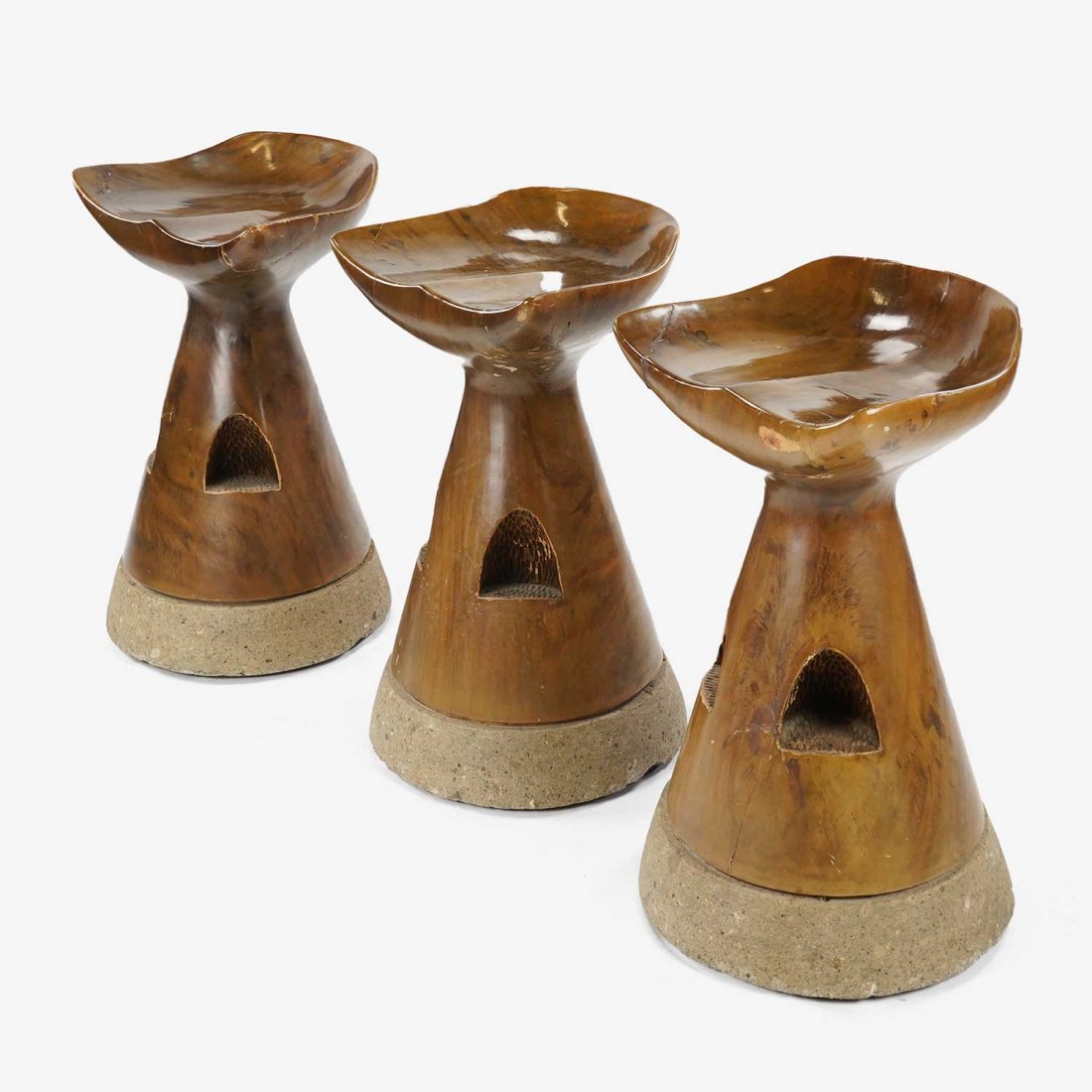 Three Organic Mushroom Style Indoor Outdoor MCM Walnut and Concrete Bar Stools (1 of 6)