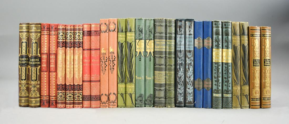 Group of 27 Foreign Language 19thC Books with Decorative Bindings (1 of 3)