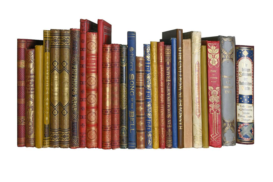Group of 27 Foreign Language 19thC Books with Decorative Bindings (1 of 1)
