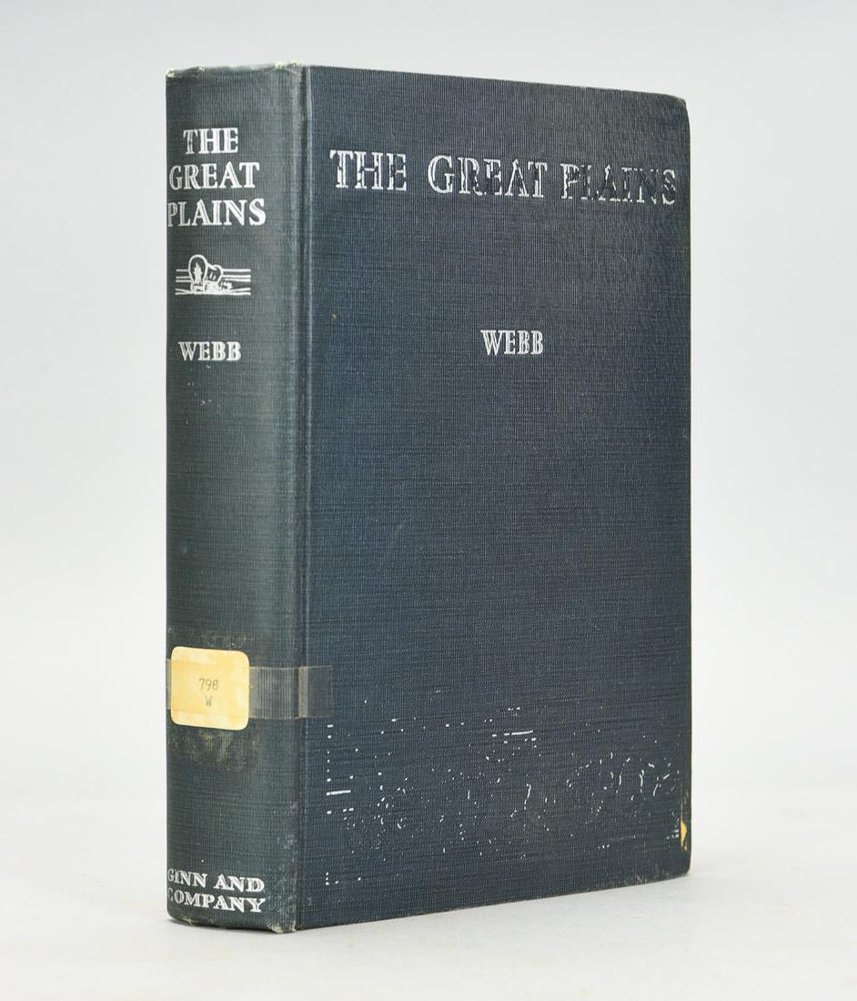The Great Plains by Walter Prescott Webb 1st Edition 1931: The Great Plains by Walter Prescott Webb. Boston: Ginn and Company, 1931. First Edition. Missing dust jacket. Original publisher's black cloth over boards with titles and buffalo herd vignette origina