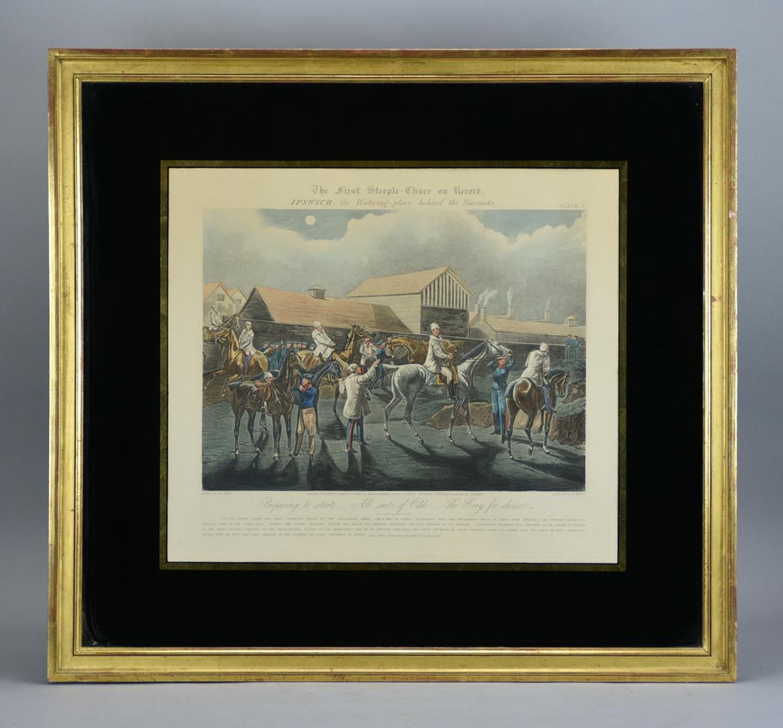 THE FIRST SET OF STEEPLE-CHACE ON RECORD 1839 Complete Set of Four Hand Colored Engravings (1 of 8)