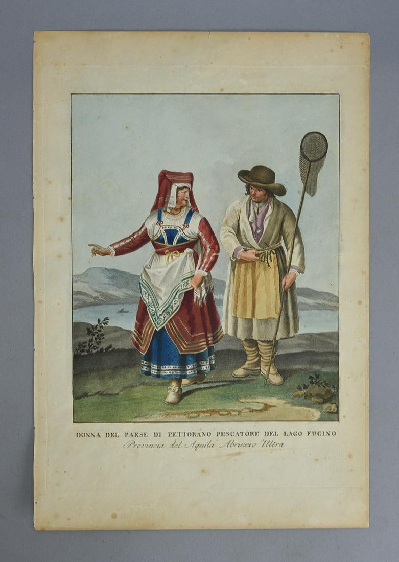 Antique Hand Colored Print of an Italian Man and Woman by Bartolomeo Pinelli c.1810s (1 of 3)
