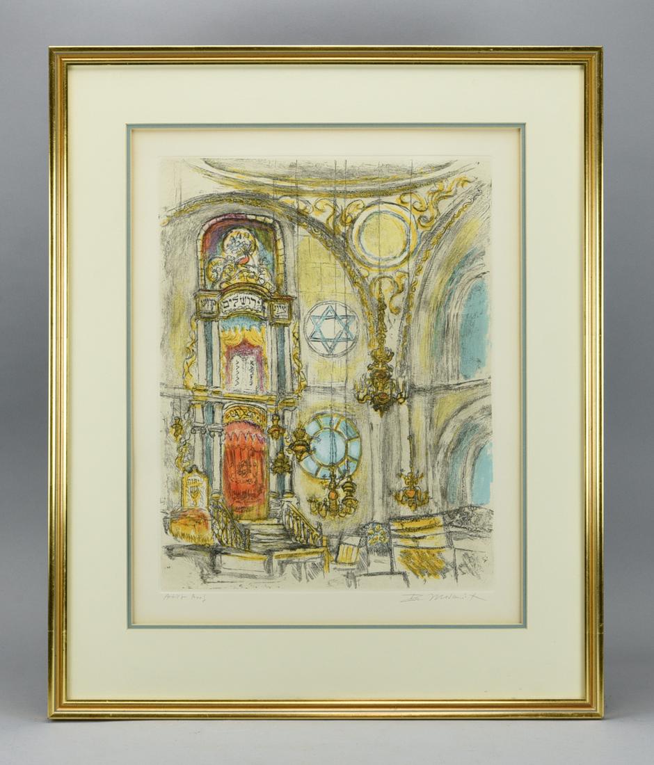 Moskowitz, Ira SYNAGOGUE IN OLD JERUSALEM Signed Hand Colored Etching (1 of 5)