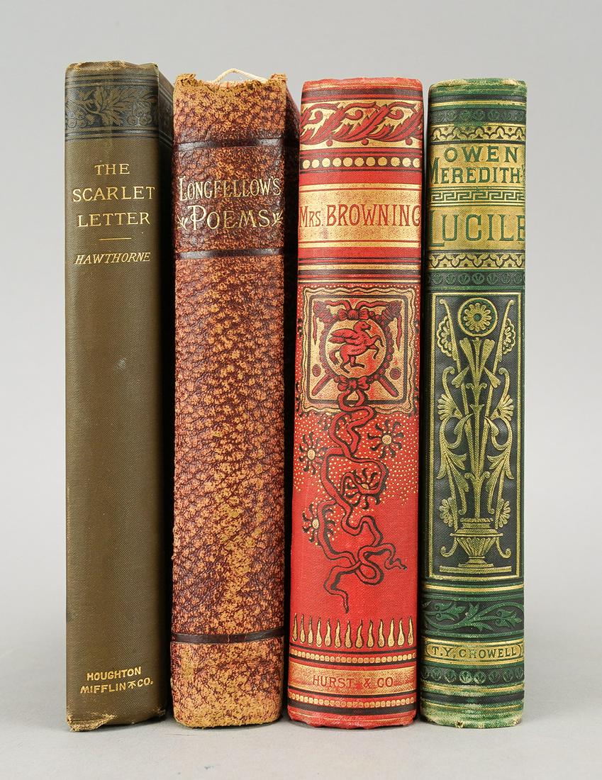 Four Decorative 19thC Books by Hawthorne, Longfellow, Browning, Meredith (1 of 10)