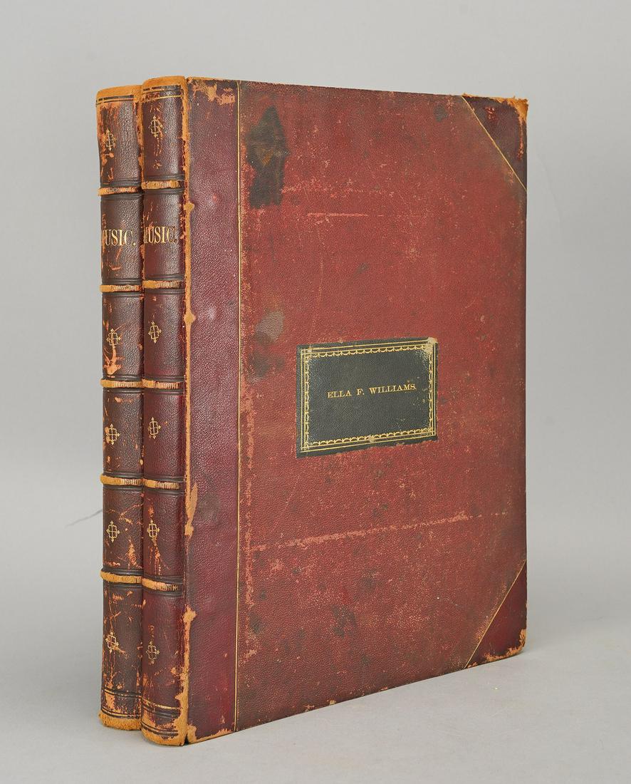 Stoddart's Choice Music for the Piano or Organ Two Volumes of Scores 1874: Published by J. M. Stoddart & Company Wm. D. Allen, 121 So. Seventh St., Philadelphia, 1874. Condition good with rubbed boards and bumps, slight foxing at text, scores are (remarkably) free of foxing,
