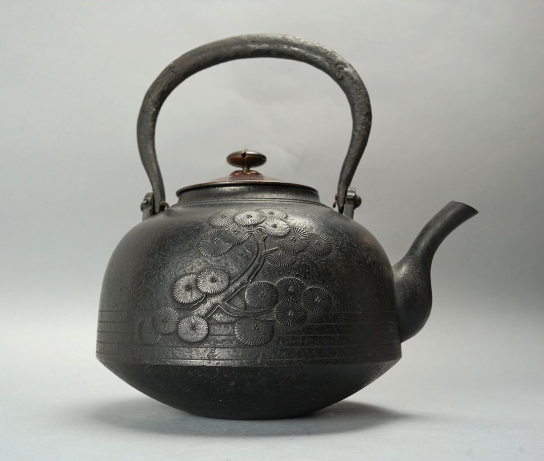 Antique Japanese Cast Iron Tekki Tetsubin Teapot w/Bronze Lid #1: Ca. mid to late 19thC. Very good with no breaks, cracks, chips or repairs. Measurements do not include handle.