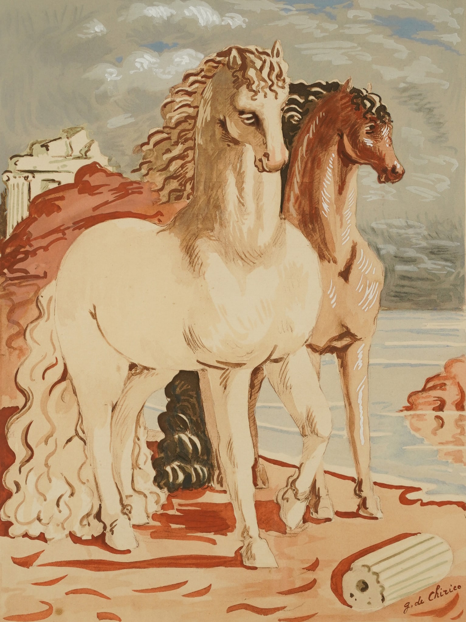 De Chirico, Giorgio. HORSES IN A MYTHOLOGICAL LANDSCAPE Framed Original Lithograph Print (1 of 4)