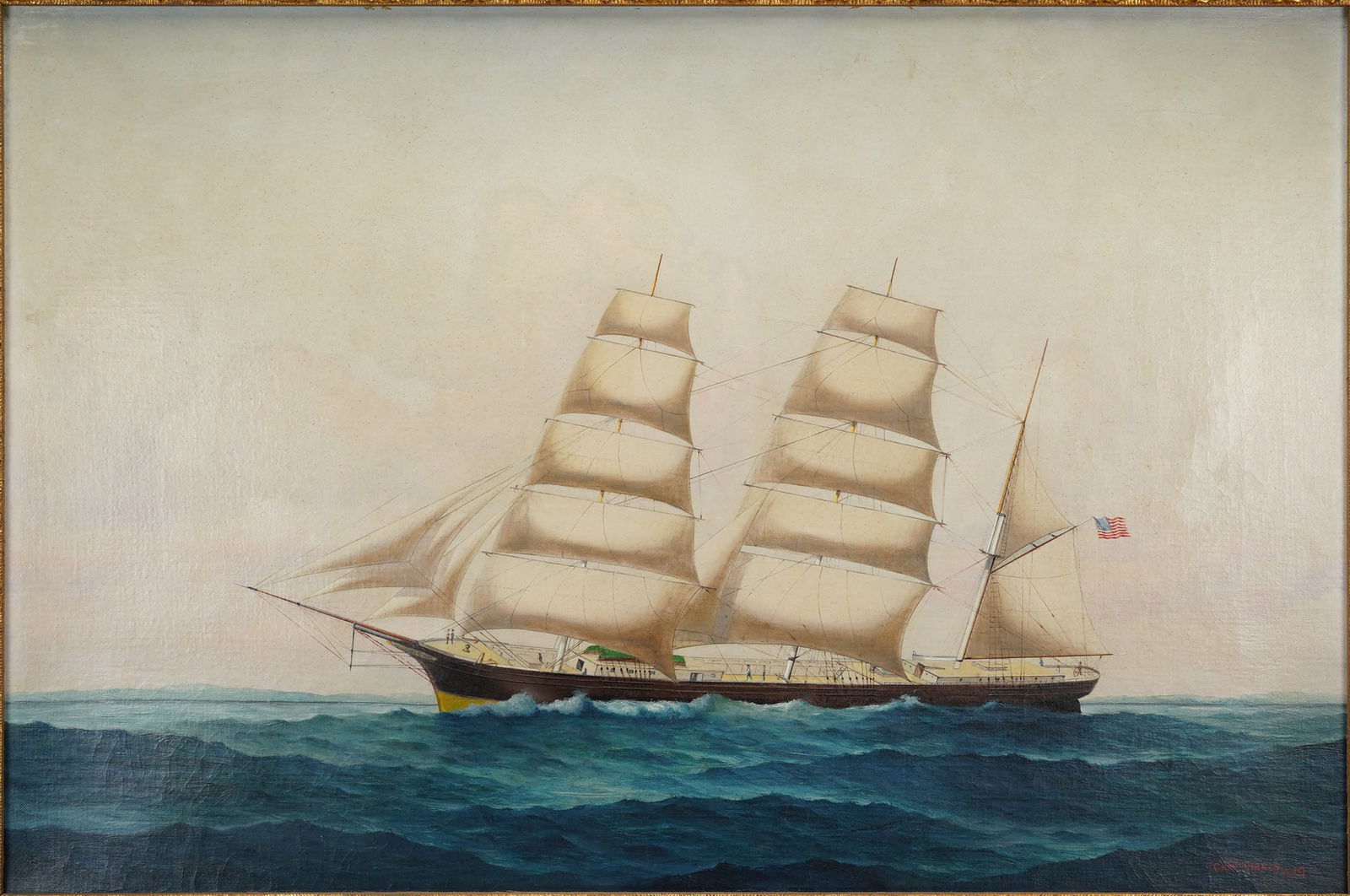 Torrey, Charles. Portrait of an American Clipper Ship Framed Maritime Oil On Canvas 1919 (1 of 7)
