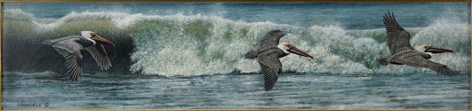 Holyfield, Ron. Pelicans Along the Shore Acrylic on Board Framed Painting (1 of 4)
