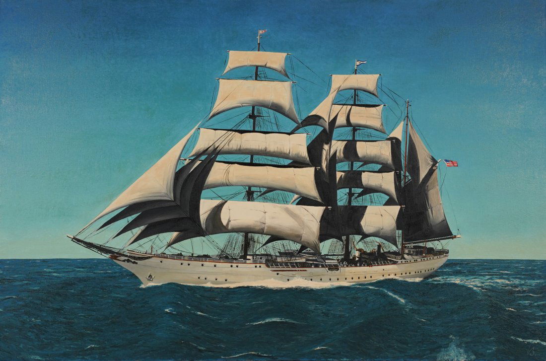 Artist Signed Maritime Oil Painting of the US Coast Guard Academy Training Barque Eagle (1 of 5)