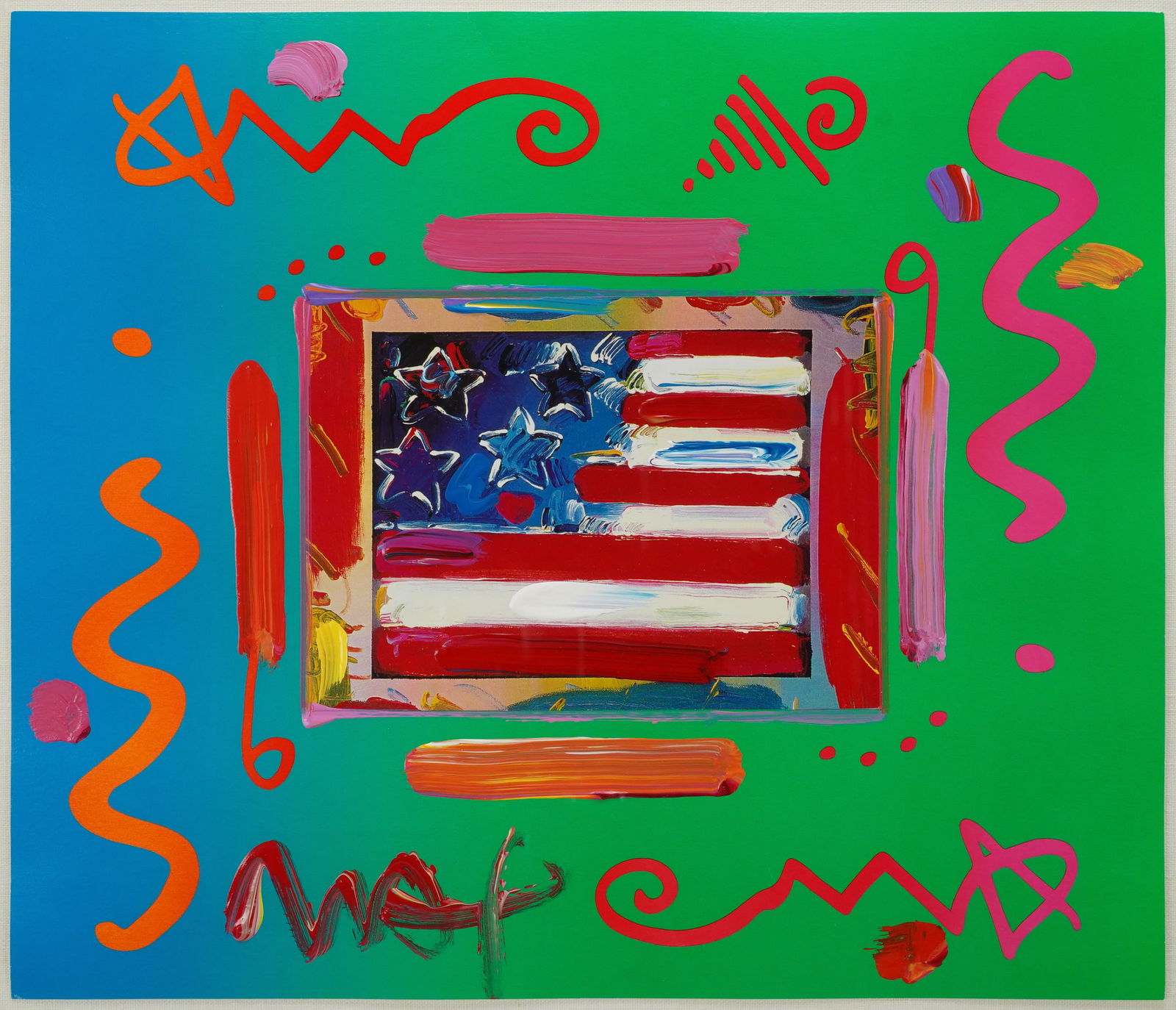 Max, Peter FLAG WITH HEART COLLECTION Original Framed Acrylic Painting (1 of 3)